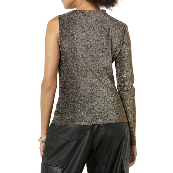 TEREA By Andrea Pitter Emiliana Gold One Shoulder Metallic Ruched Top Medium - Picture 2 of 8